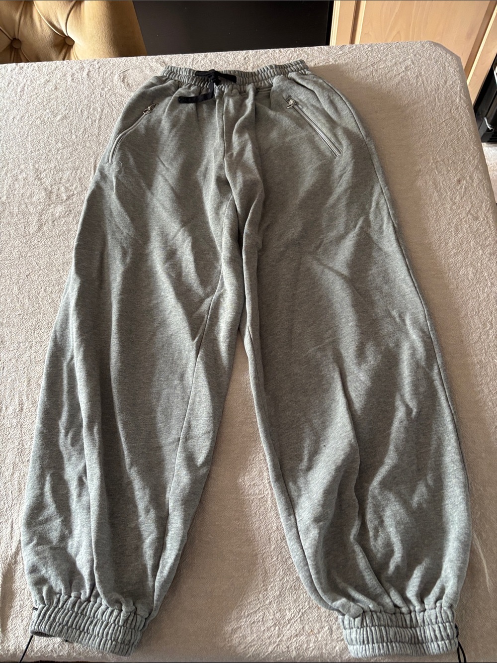 LIT LADIES Gray Elastic Cuff Zipper Pockets Jogger Track Pants-M